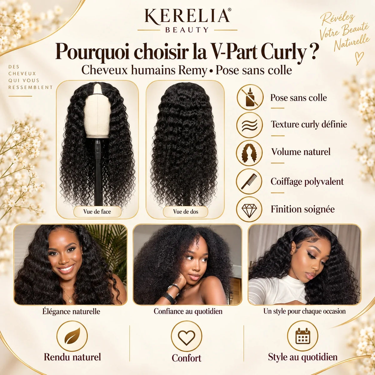 Pourquoi choisir la V-Part Curly Kerelia - pose sans colle et cheveux humains Remy